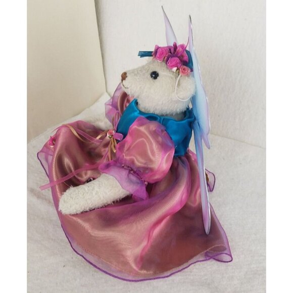 TB Toy Trading Co white Fairy‎ Dress Teddy Bear Floral crown winged 13" - Picture 3 of 11